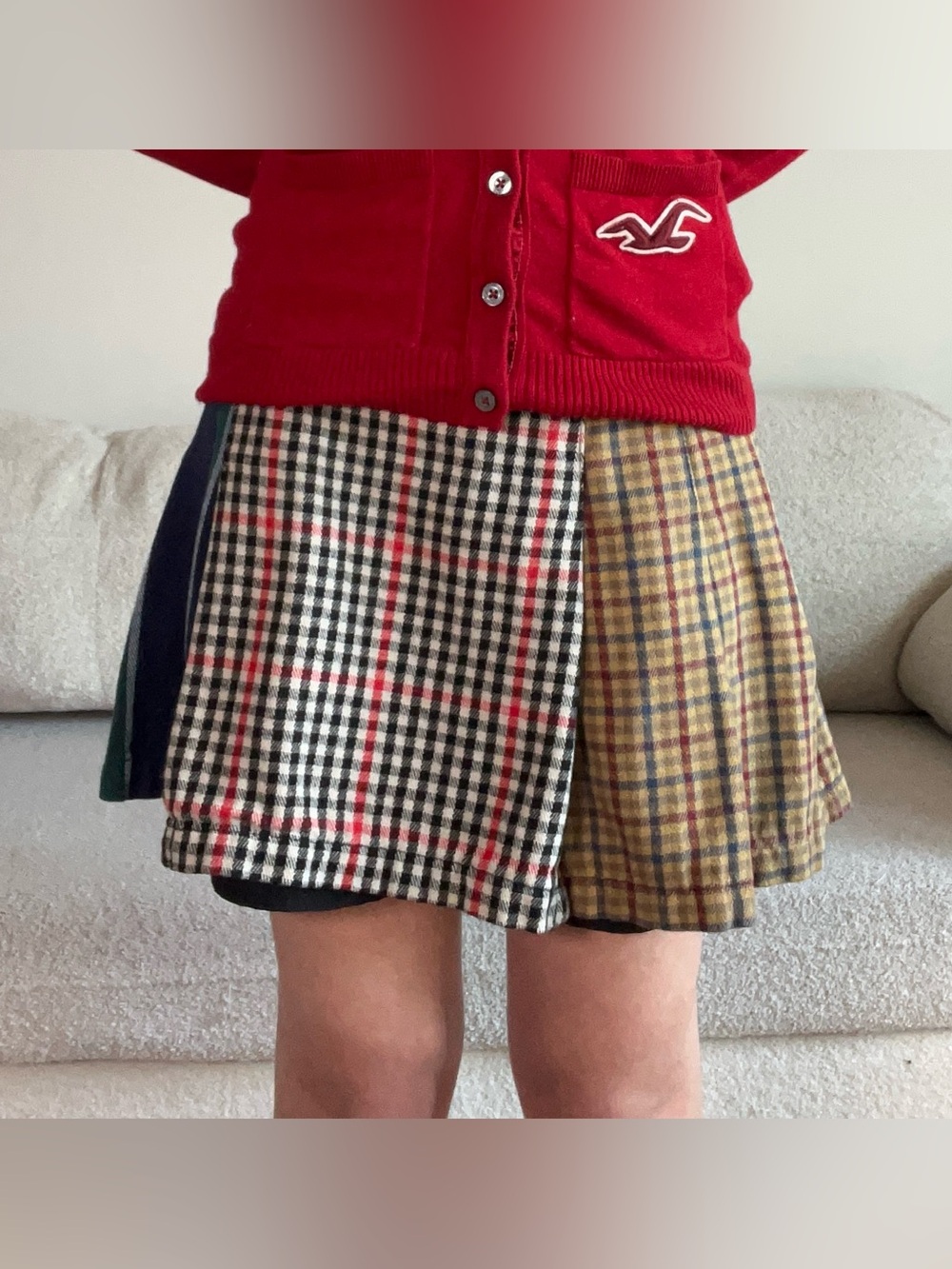 Rowing Blazers Patchwork Plaid Mini Skirt in Black, Red & Tan